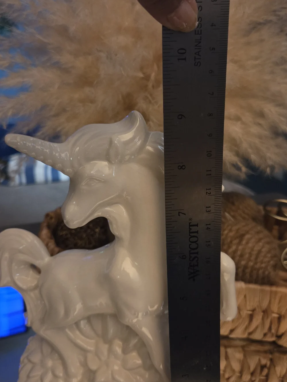 White Ceramic Unicorn Figurine Glossy Fantasy Decor Floral Base Shelf Decor